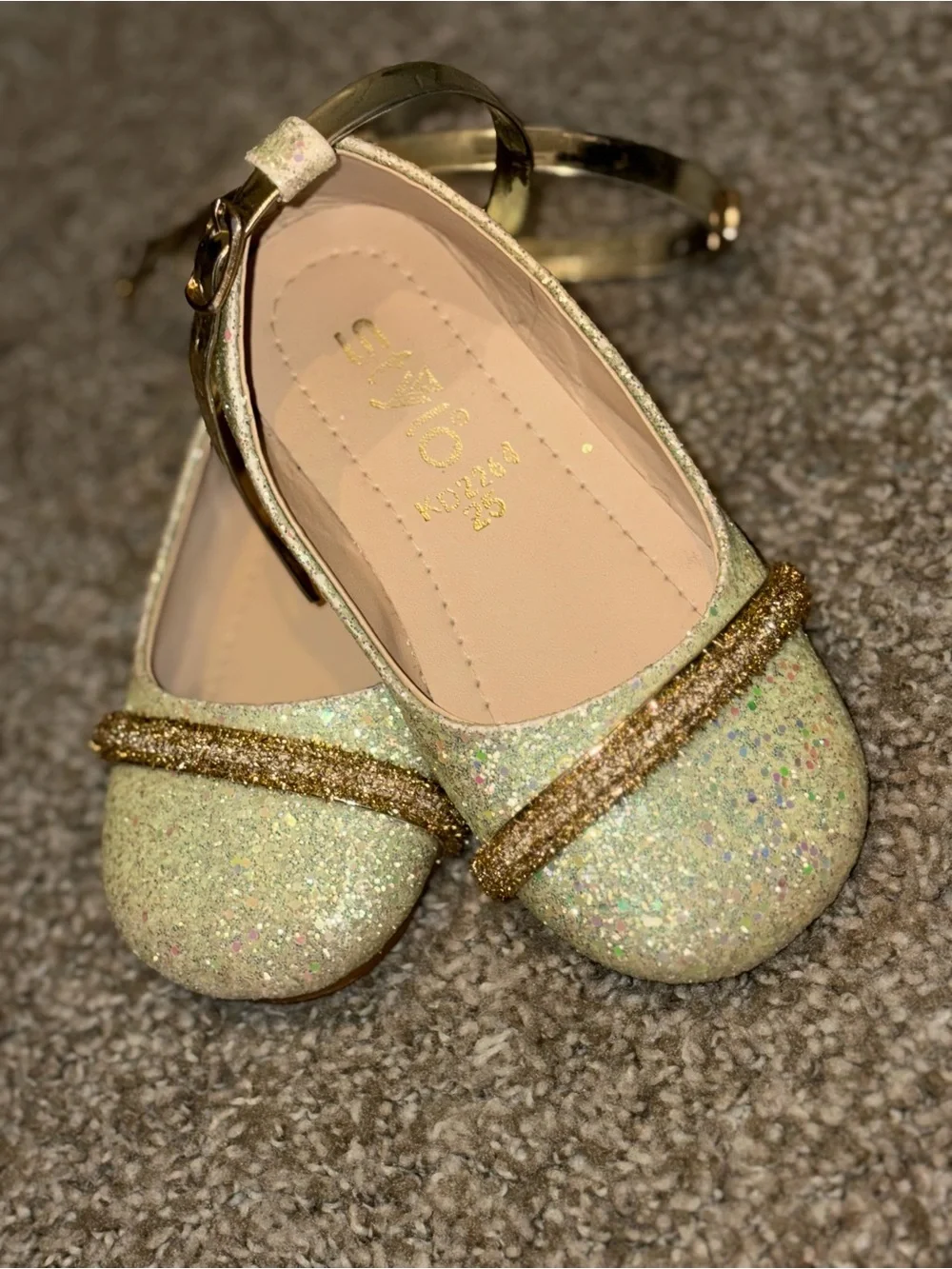 Kids' Gold Glitter Mary Jane Dress Shoes with Sparkle Strap